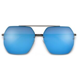 Rimless Sunglasses Blue Mirror Flat Lens Fashion Aviator Style Beach Fishing New